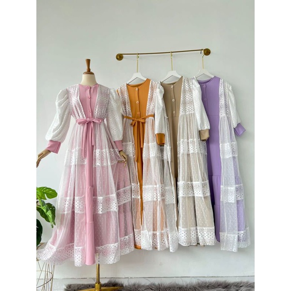 Dress Umpak Brukat Tile Mix Knit Import Baju lebaran Kondangan