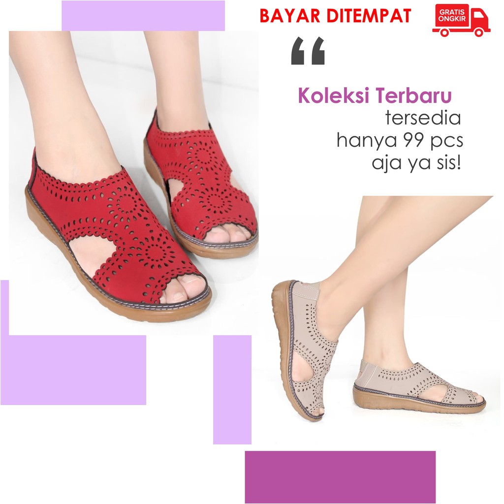 TERLARIS Sandal Sepatu KULIT Wanita Bahan Furtuner Nyaman Saat dipakai Empuk Sol karet Berkualitas