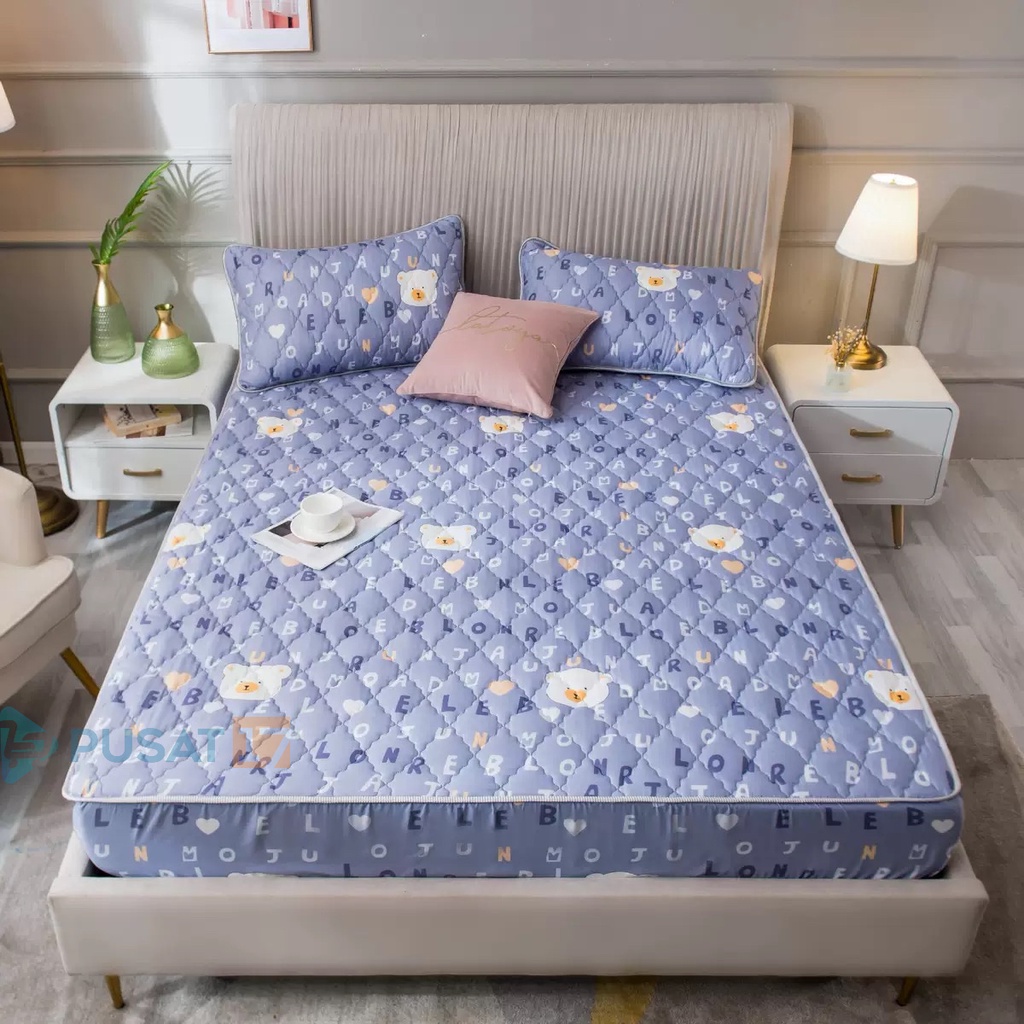 PUSAT17 SPREI WATERPROOF KARAKTER SPREY 160X200CM 180X200CM 200X200CM SPREI ANTI AIR MOTIF / SPREI PROTECTOR MATRAS KASUR 90X200CM 120X200CM-Abc Bear