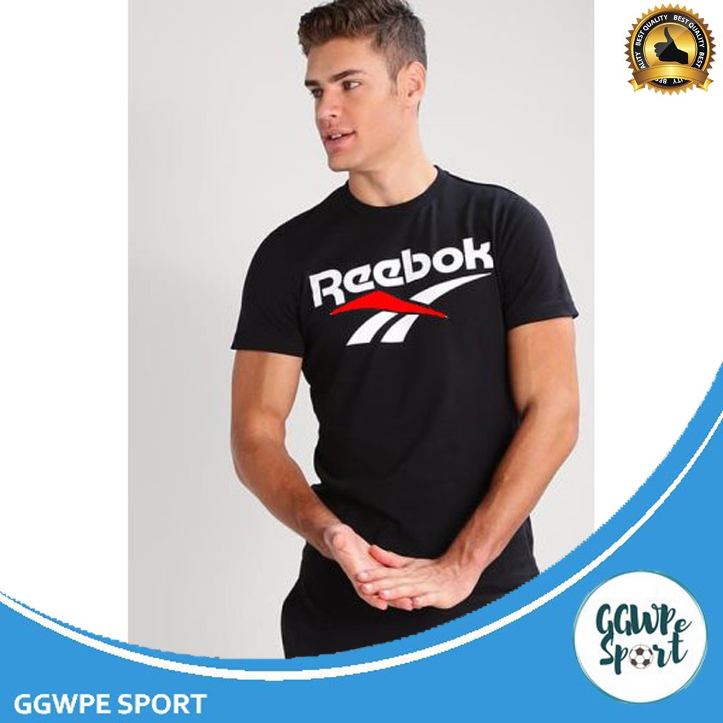 Kaos Distro Reebok Hitam Pendek Kekinian Katun Combed 30S Kualitas Terbaik Edisi Terbatas