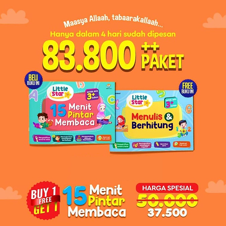 Buku 15 Menit Pintar Membaca [Little Star] - Bonus Buku Menulis dan Berhitung - Original Full Color