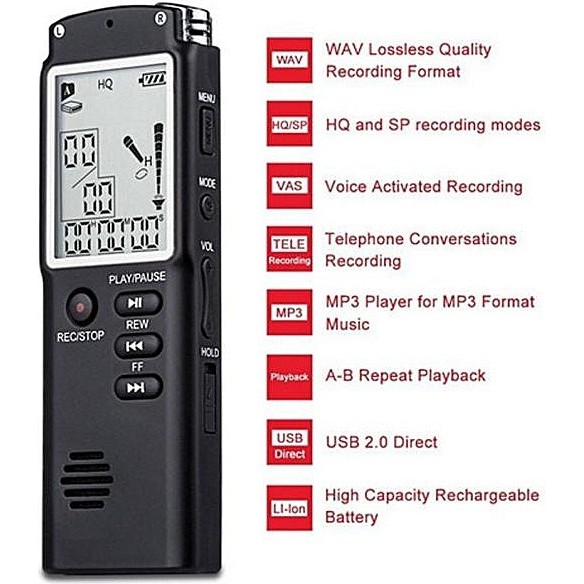 Voice Recorder Digital 16GB Support HQ with LCD Screen Perekam Suara