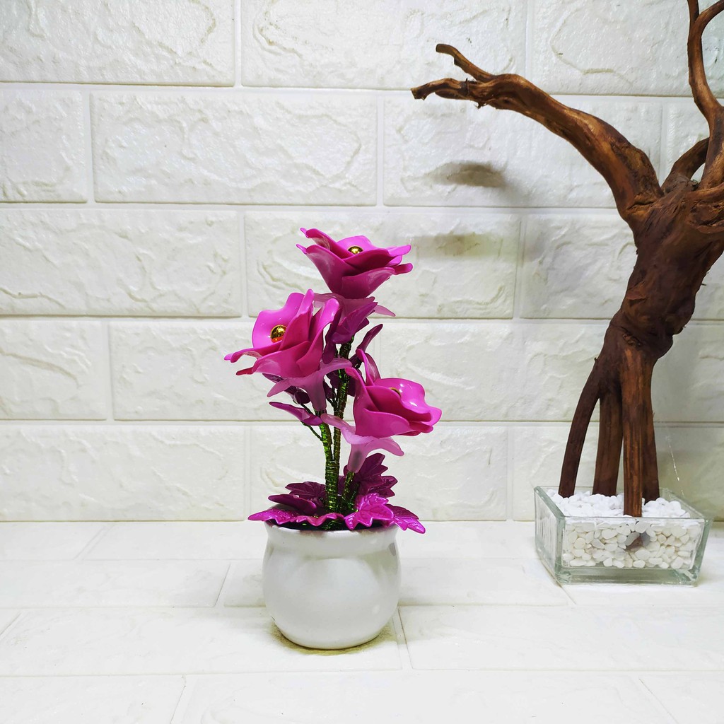 Pajangan Rose Akrilik Pot Keramik- Hiasan Dekorasi Cantik
