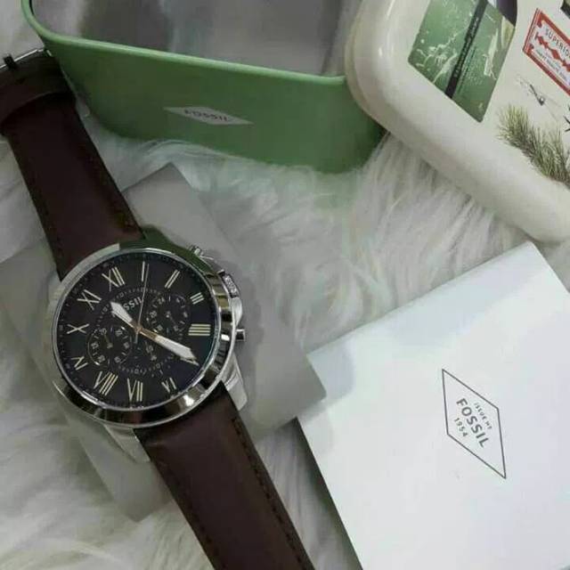 Jam Tangan Pria Fossil FS 4813 Silver Leather Kulit Original Murah