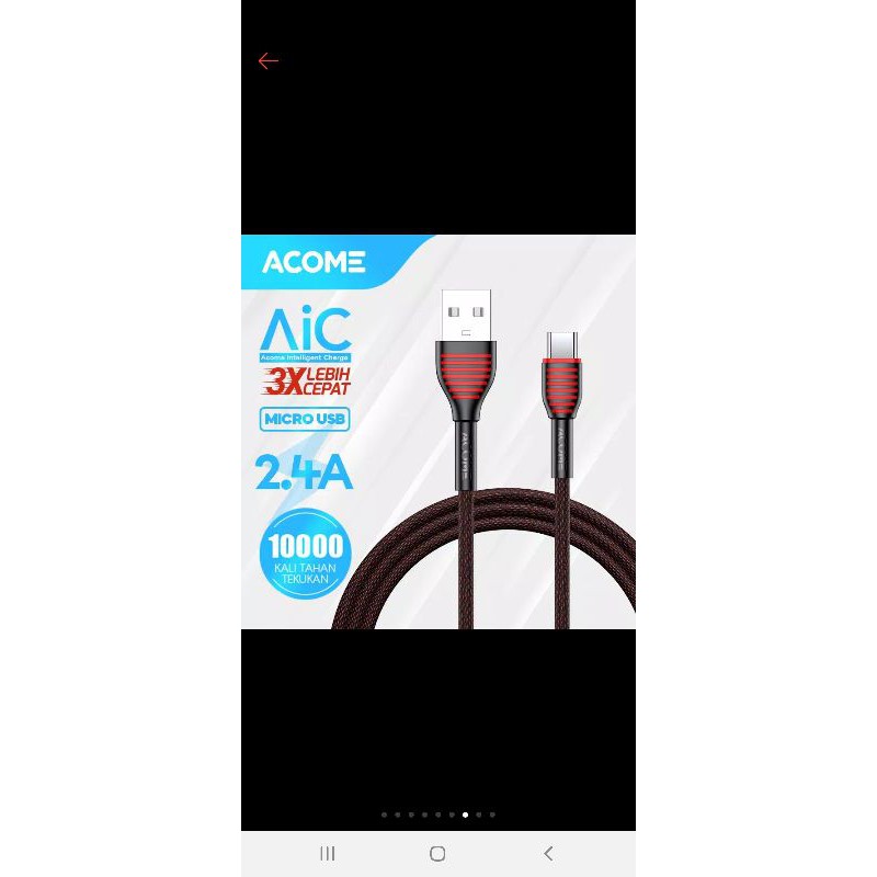 Kabel casan + Data ACOME 100cm AIC fast charging garansi resmi 1 tahun