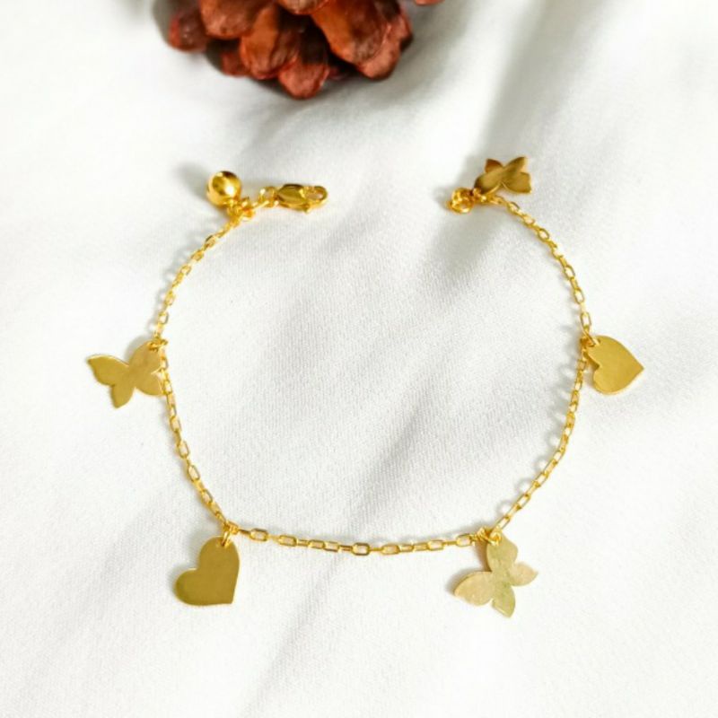 Bracelet Charm Hongkong Jewellery Hadiah Teman Gelang Emas asli Gold