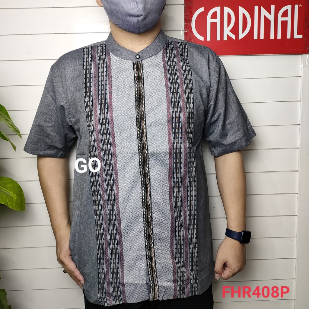 gof S-M CARDINAL KEMEJA KOKO Taqwa Pakaian Pria Original Baju Muslim Salur Lengan Pendek Kekinian