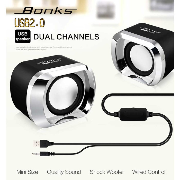 Bonks USB Speaker Laptop Hp 3.5mm PC Dekstop High Stereo 2.0