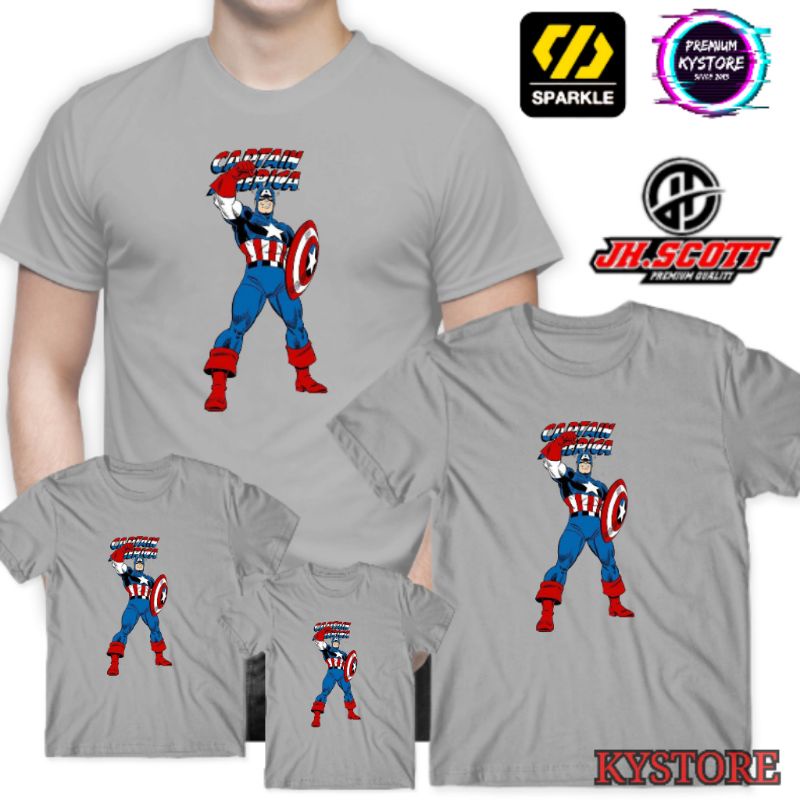 kaos anak dan dewasa pria motif captain america atasan - edisi family