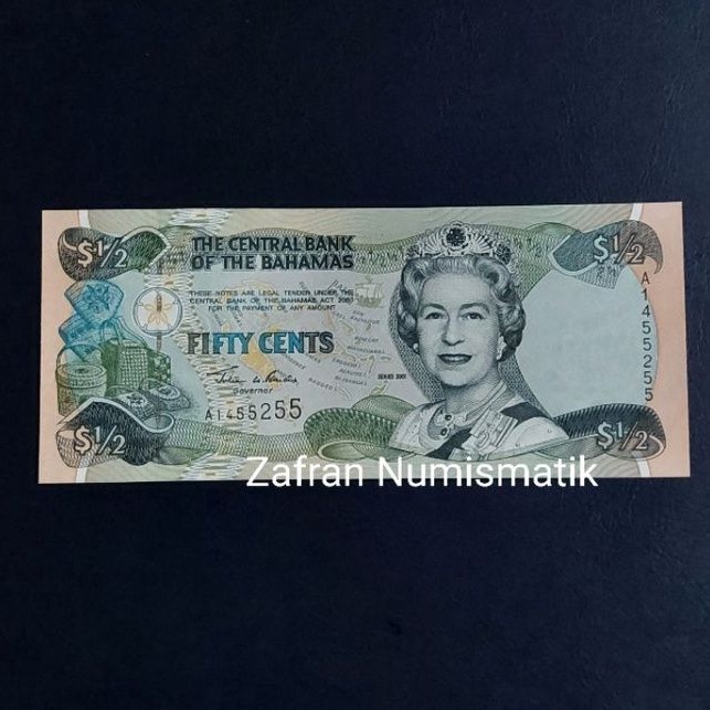 ZN500. Uang Kuno Asing 50 Cents Half Dollar Jamaica Jamaika Tahun 2001 UNC