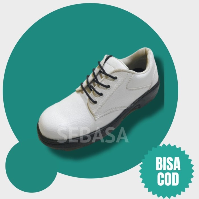 Sepatu Safety Pria Putih Sepatu Safety kicker Kerja Lapangan Proyek Ujung Besi Kitchen Cleaning Servis Sepatu Safety Kulit Slip On Original Septi Pria Ujung Besi Septy Slop Selop Kerja Lapangan Proyek Industri Sefti Shoes