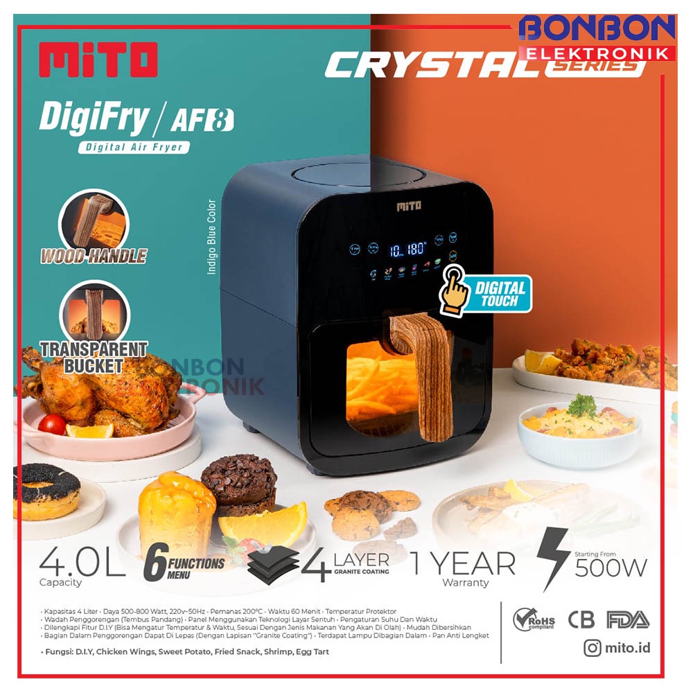 MITO Air Fryer Crystal Series AF8 / AF 8 4 Liter 500W Low Watt