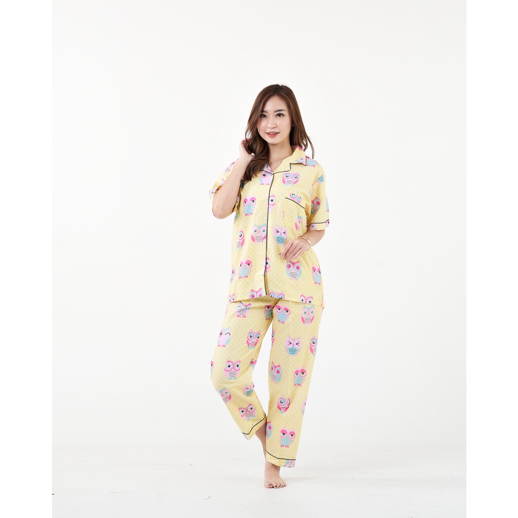 IZANY Piyama CP allsize Celana Panjang KATUN EROPA PREMIUM banyak variasi-OWL YELLOW KP
