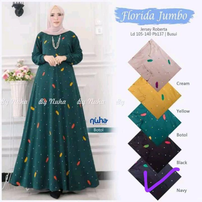 Florida Jumbo Dres/Baju Gamis wanita jumbo Bahan Kaos Adem