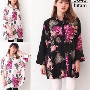 Keluaran Terbaru.. BAJU ATASAN KEMEJA WANITA LD 130cm JUMBO BIGSIZE PLUS OVER KOREAN STYLE 5043KATUN