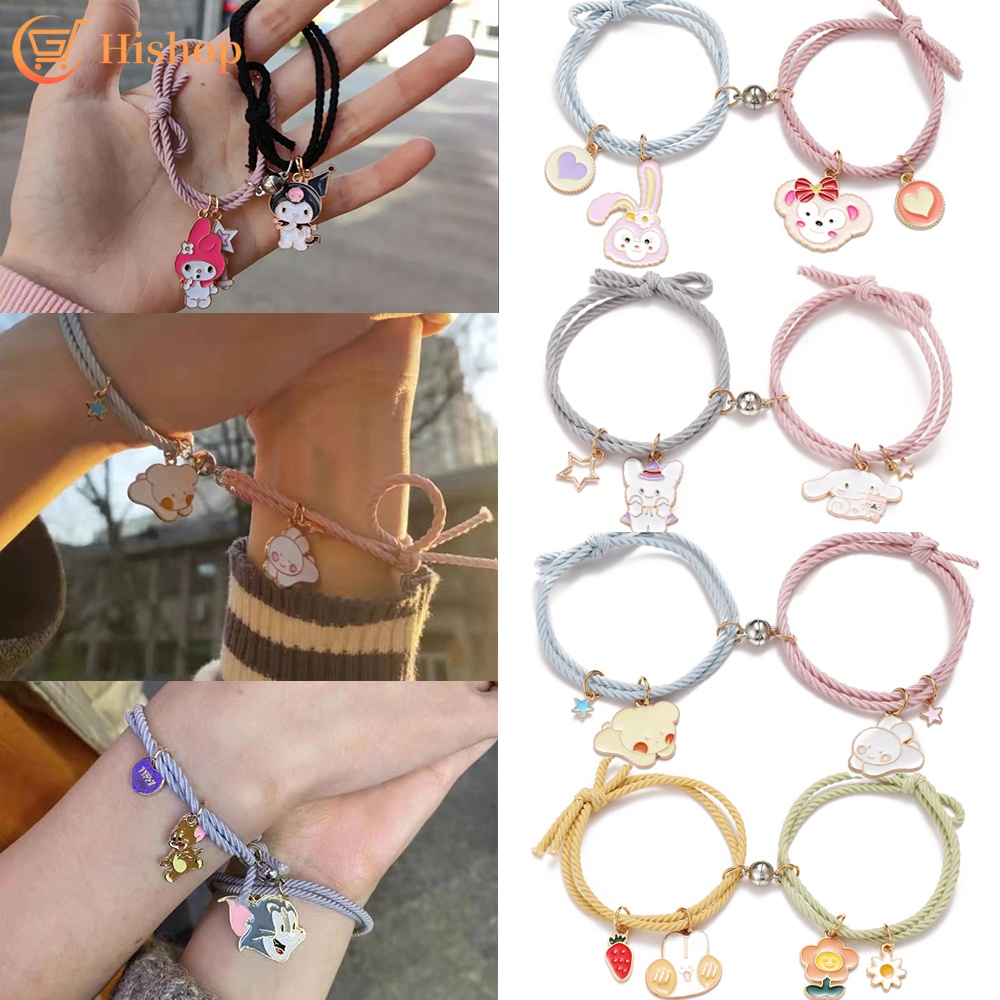 Cute Cartoon Magnet Hair Tie Bracelet Rubber Band Couple Friend Bracelet Jewelry Fashion Accessories