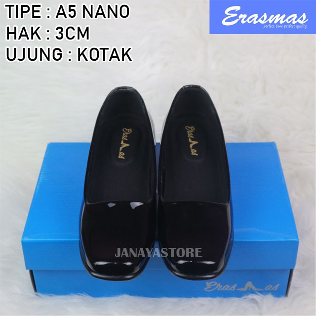 Sepatu PDH Polwan Kowad A5 Erasmas PNS Hak Kotak 3cm Sepatu Formal Wanita Sepatu Pantofel Wanita