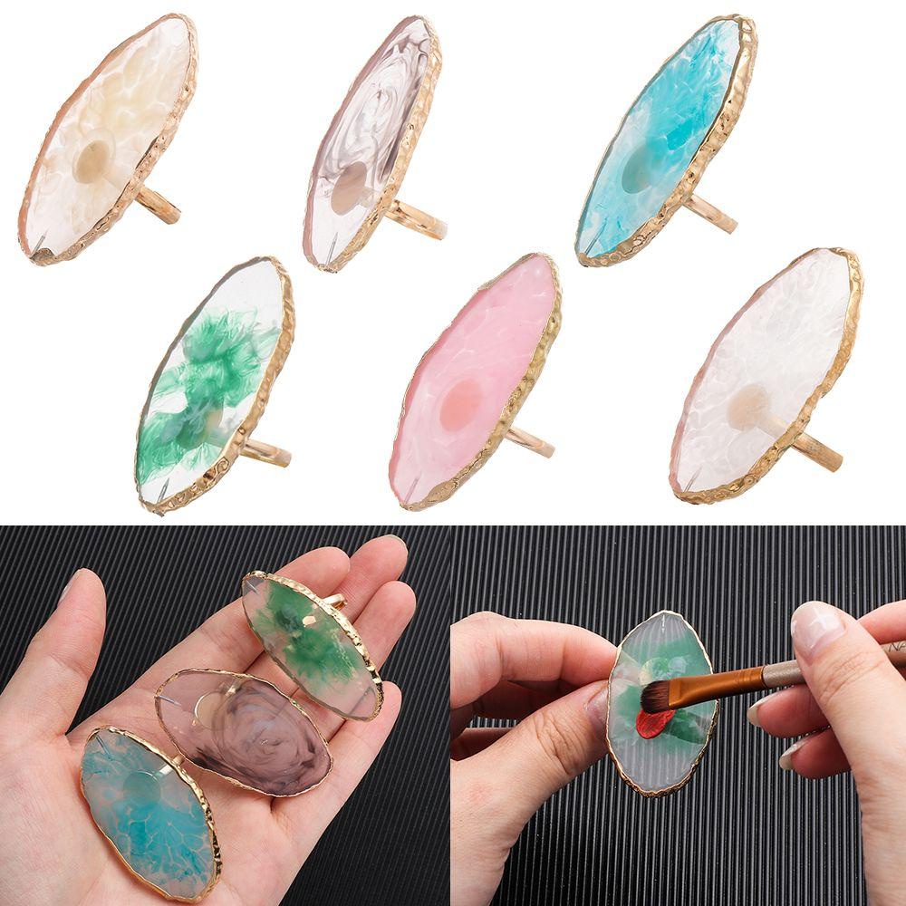 PINEAPPLE Golden Rim Agate Nail Art Palette Manicure tool Nail Art Plate Tips Nail Display Stand Finger Ring Showing Shelf False Nails Foundation Mixing Resin Stone Painting Palette Pigment Holder/Multicolor