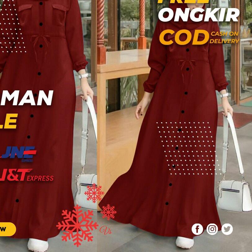 ♚ [BISA ] DRESS GAMIS DRES MAXI CEWEK WANITA PEREMPUAN WARNA MAROON MERAH TUA HARGA MURAH Ω
