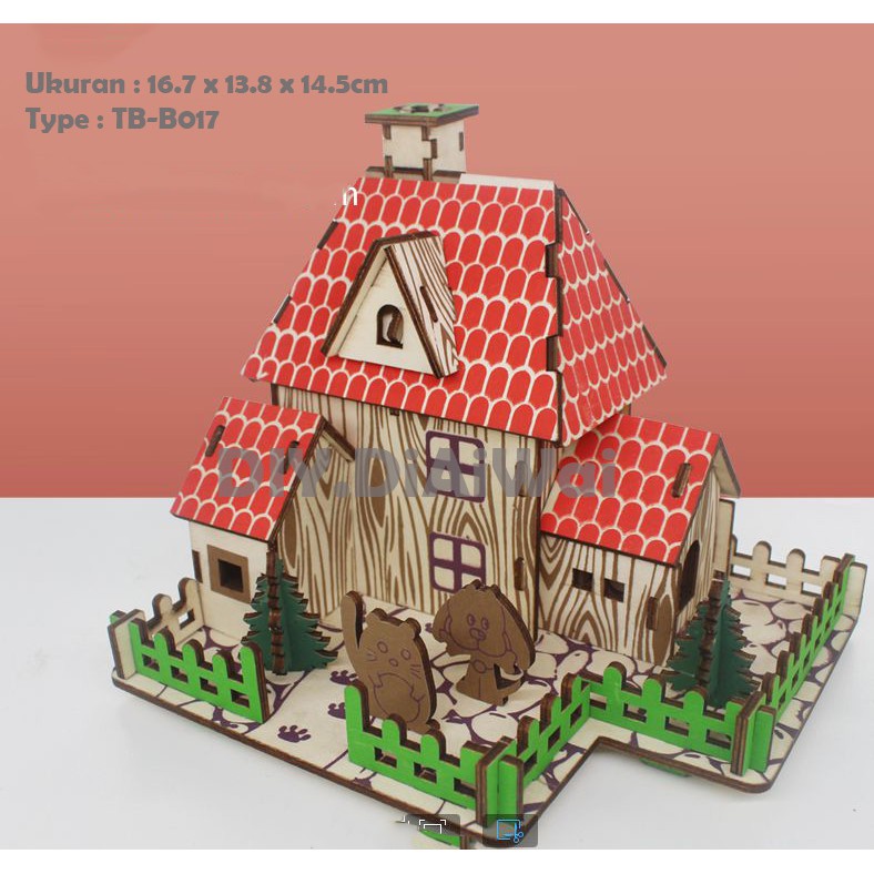 Puzzle 3D DIY bahan kayu model The Wizard of Oz House mainan puzzle edukasi anak (kado &amp; pajangan)