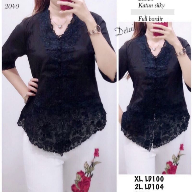 Atasan Kebaya Encim Senada Modern Silky Korea Kombinasi Brukat Lapis full furing