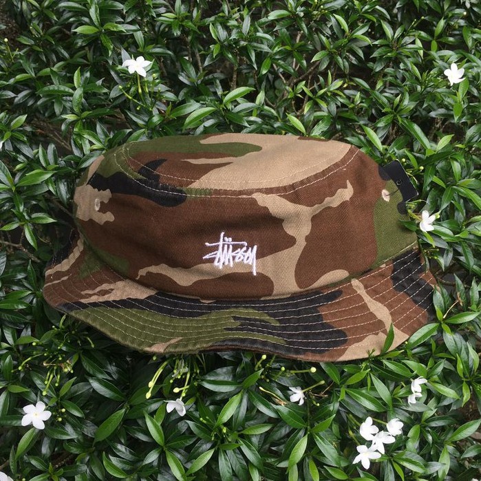 STUSSY WASHED CRUSHER BUCKET HAT CAMO | TOPI UNISEX