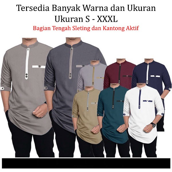 Baju Koko Qurta Pria Baju Koko Pria 3/4 Kurta Pria Jumbo Adem XXXL - Putih, S