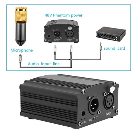 PHANTOM POWER MICROPHONE 1 CHANNEL 48V SUPPLY FOR CONDENSER MICROPHONE - RU-P48V - BLACK-1