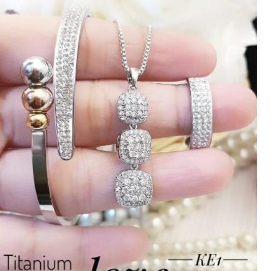 Titanium set perhiasan  silver S1582