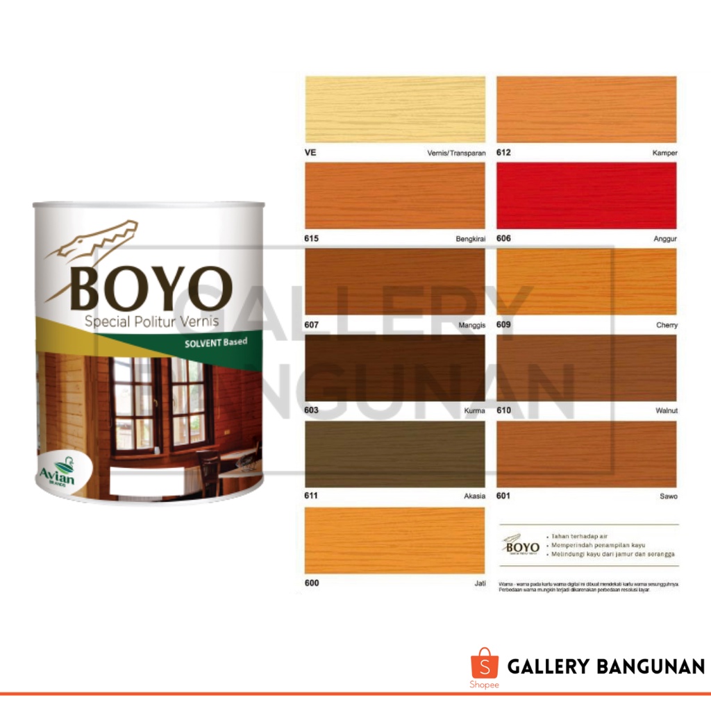 Cat Kayu Politur Boyo Solvent Base Based Pengencer Thinner Thiner Tiner Plitur Avian Serat Kayu