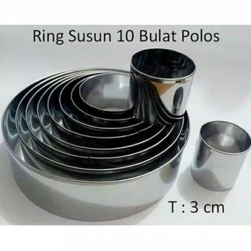 RING CUTTER SET 10 UKURAN / CETAKAN KUE BULAT 3 - 12 CM / KERINGAN KUE 10 MACAM TINGGI 3CM