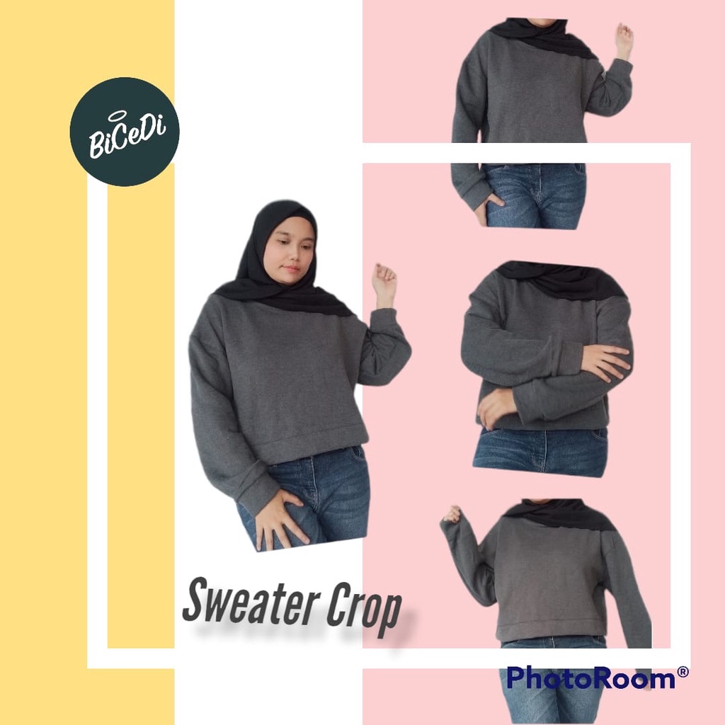 Sweater Crop Wanita Oversized Dark Gray Cardigan Crop Wanita Fleece Katun Premium