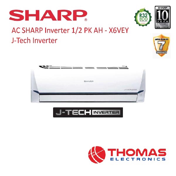 AC SHARP Inverter 1/2 PK AH - X6VEY J-Tech Inverter R32 0.5 PK GARANSI RESMI