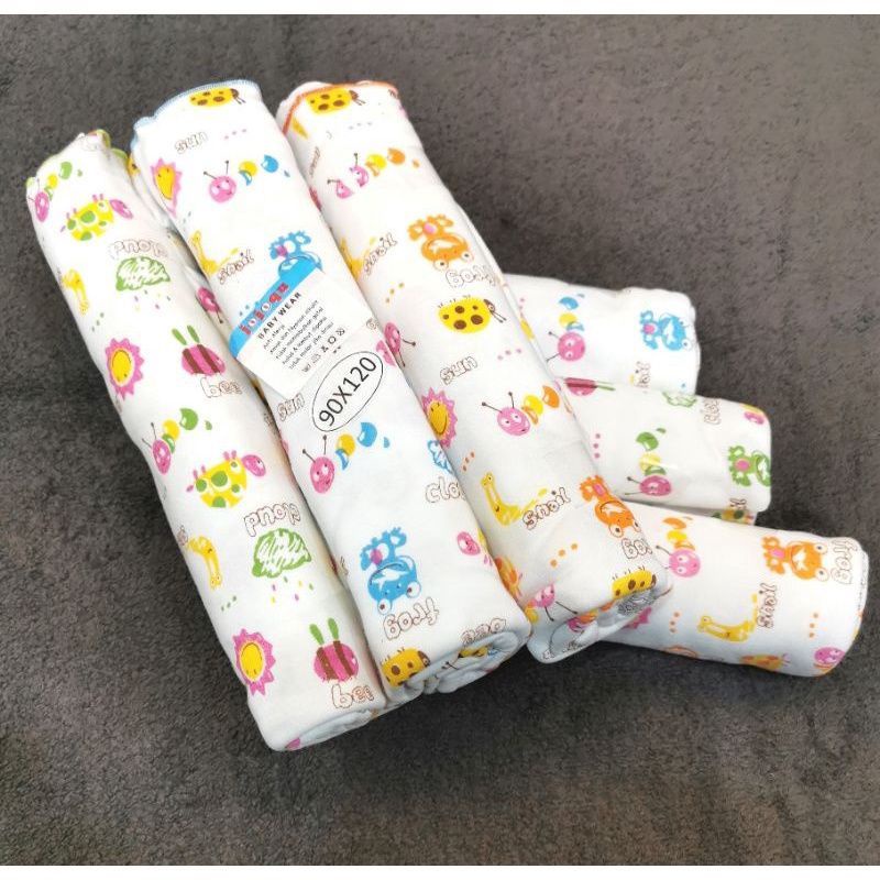 Bedong bayi katun kaos 120×90cm isi 3pcs motif animal Best Quality / Alas Ompol bayi