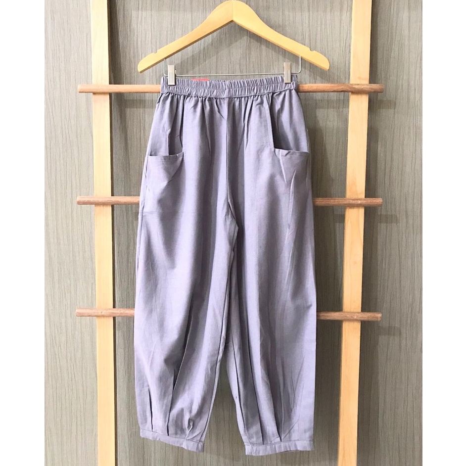 CoD- Hinata Pants- Celana Santai 7/9- Celana Kulot Wanita- Celana Baggy Rami Premium- Celana Panjang-Abu - Abu