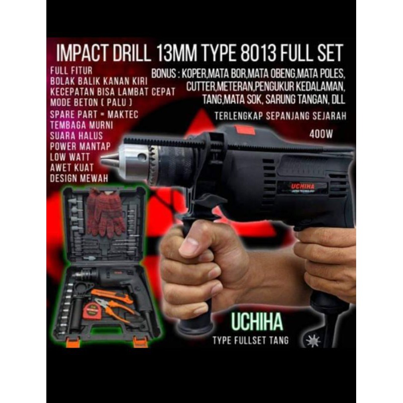 mesin bor 13mm uchiha impact drill bor tangan bor listrik set koper