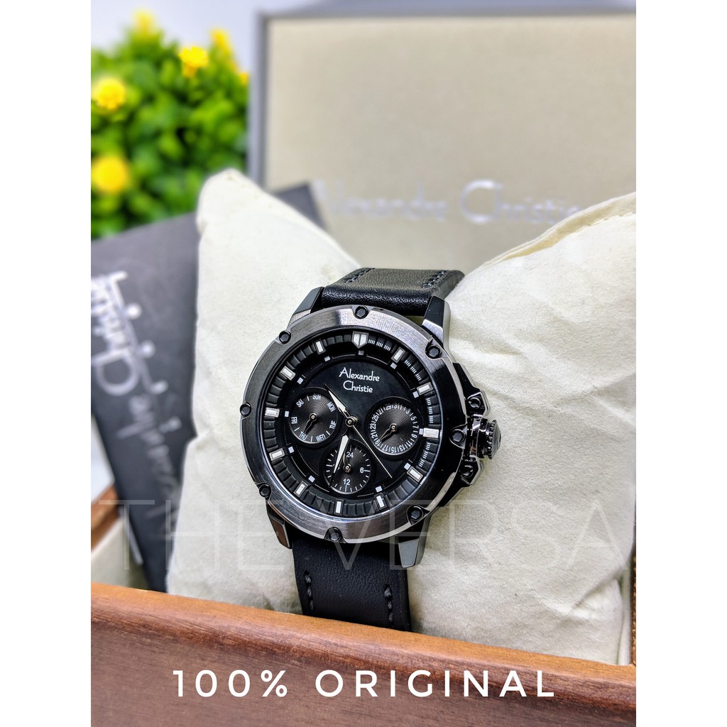 Alexandre Christie AC 6416 Jam Tangan Wanita Full Black Kulit Hitam