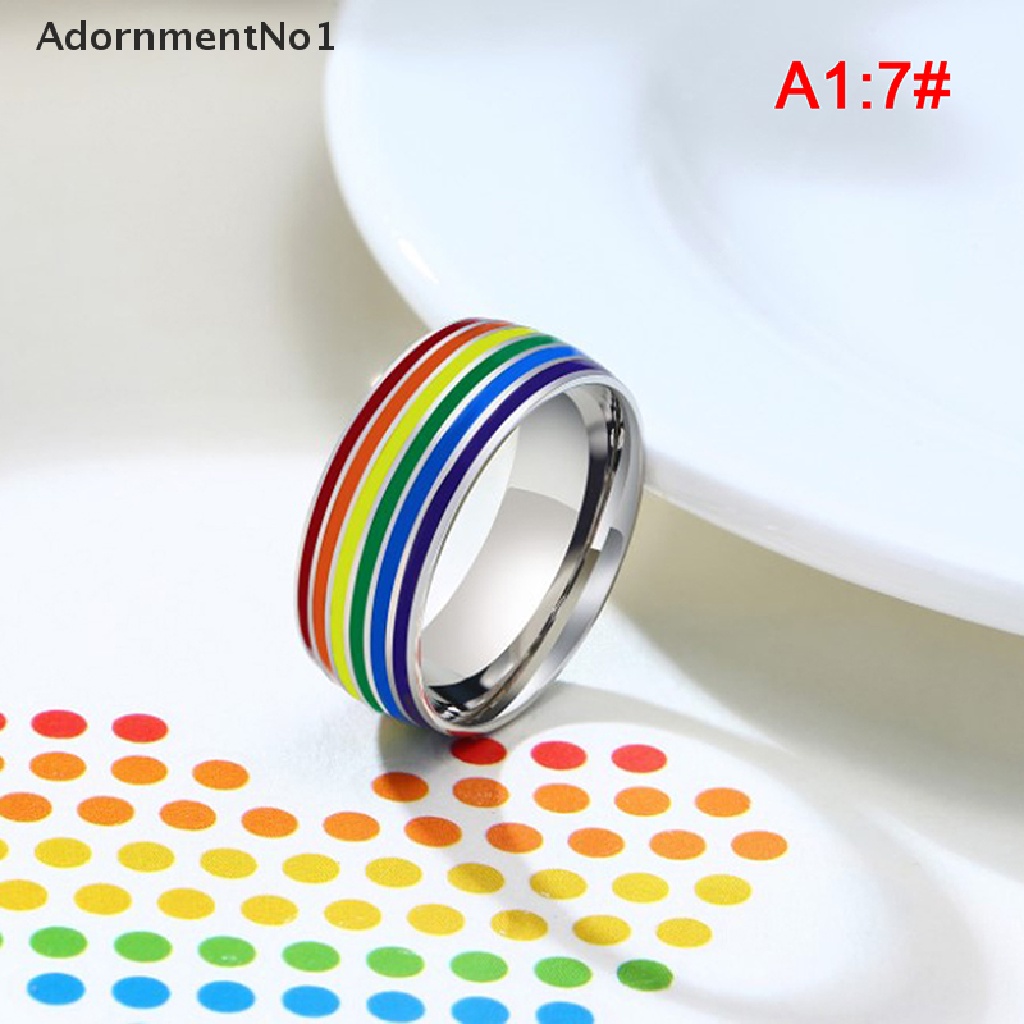 (AdornmentNo1) Cincin LGBT Bahan Stainless Steel Warna Pelangi