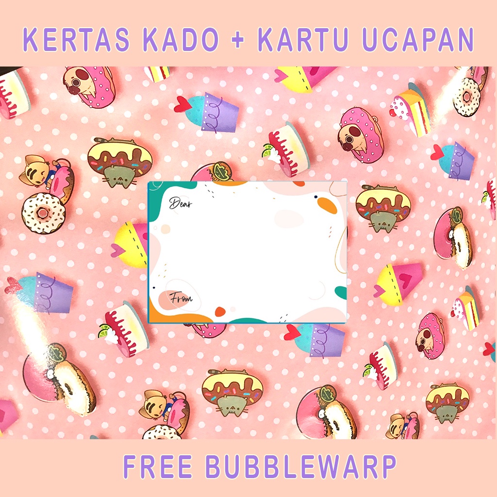 KERTAS KADO + KARTU UCAPAN + BUBBLWARP PACKING aman untuk Kado