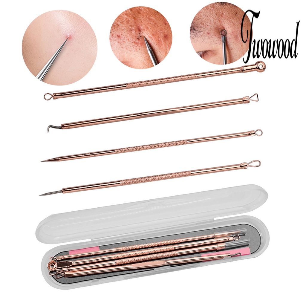 4pcs / Set Alat Penghilang Komedo Dan Jerawat Bahan Tembaga Stainless Steel Untuk Wanita