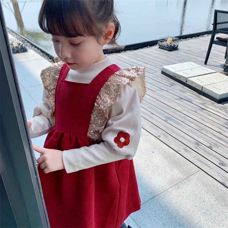 DR146-Dress Overall Anak Perempuan Gliter Pita Love Sleeve