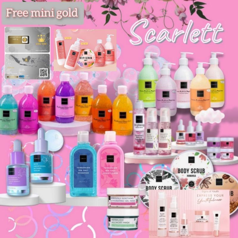 SCARLETT WHITENING / SCARLET ORIGINAL free mini gold lotion lulur sabun facial wash serum day night 