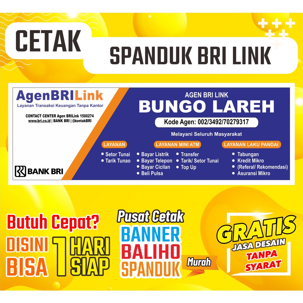 Spanduk Agen BRI LINK Spanduk Agen Pembayaran Spanduk Konter Spanduk Rumah Makan Spanduk Restoran Sp