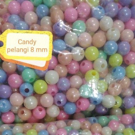 Grosir Mote manik bulat candy pelangi 6 mm / 8 mm