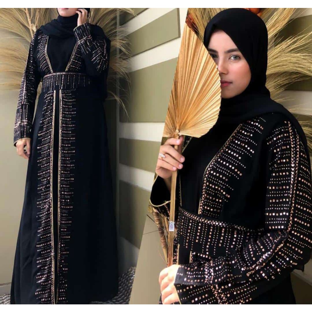 New Exclusive Abaya Gamis Hitam Saudi Fashion Muslim Arab Syari Zephy Turky Umroh Dubai Diamond Gold