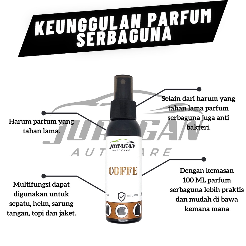 Parfum Helm Anti Bakteri - Penghilang Bau Jaket Sepatu Helm Kopi Vanilla Bubble Gum Juragan Autocare