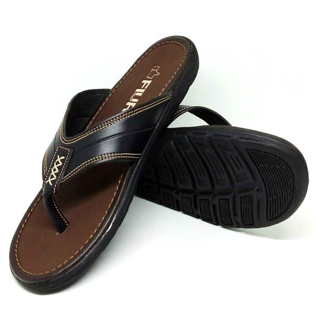 FIURI - Sandal Pria Japit Hitam - Sendal Jepit Casual Kulit Selop Cowok Laki-Laki