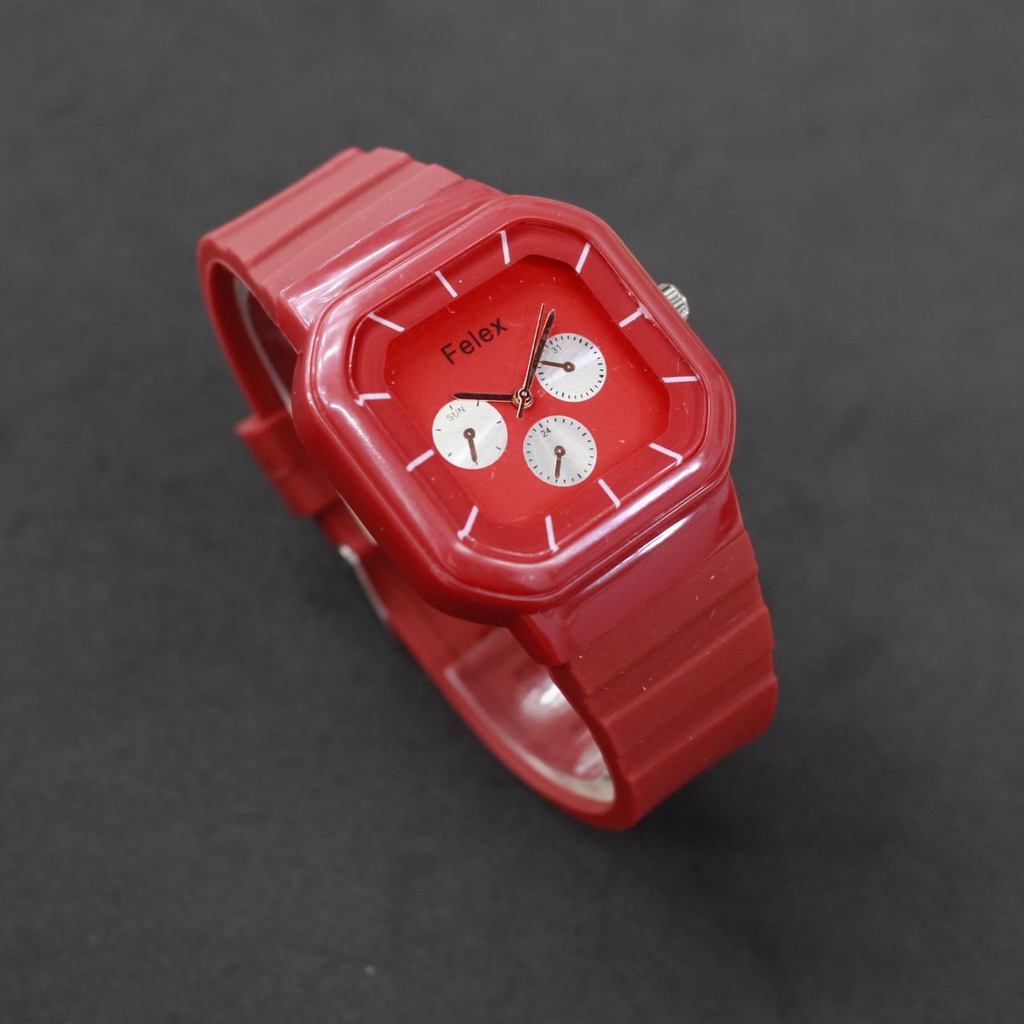 JAM TANGAN CEWEK FELEX FASHION.IE KARET PERSEGI/JAM TANGAN CEWEK KEKINIAN/ JAM TANGAN FELEX TERBARU/JAM TANGAN FELEX FASHION/JAM TANGAN FELEX KEKINIAN STRAP KARET ELASTIS DAN LENTUR