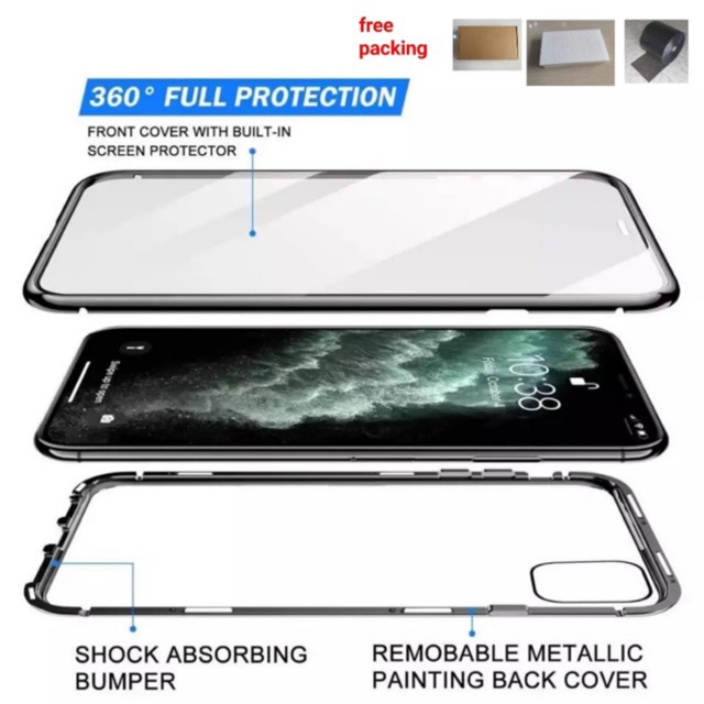 A30S A50S A50 A70 A30 A20 S8 S9 S10 S10+ Case Handphone Slim Magnetic Glass Casing Samsung Slim Magnetic Double Glass Coverage 360