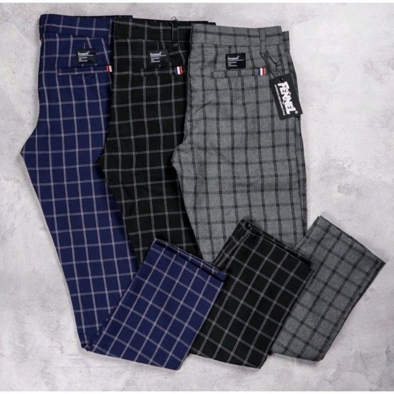 CELANA CHINO TARTAN PRIA ANKLE PANTS MOTIF KOTAK2 WANITA PANJANG